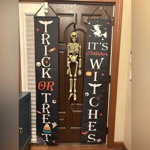 Halloween Door Hanging Banners (13x70”) with Skeleton (8x36”)Great Condition🎃💀